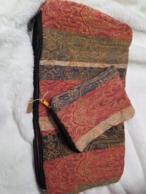 Zoe'sHandicrafts Boho Woven Zip Clutch - Red, Gold & Blue Stripes